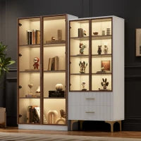 Set di Vetrine Moderne con Illuminazione LED e Ripiani Regolabili, adatte per soggiorno, ufficio, in Vetro, 80x40x160 cm + 70x35x150 cm, Bianco