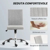 Sedia Ufficio Senza Braccioli con Altezza Regolabile e Seduta Girevole, Rivestimento in Tessuto, Grigio