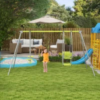 Altalena Portico 3 in 1 per Bambini con 2 Posti Affiancati e 1 Seggiolino, Carico Max. 225 kg, Verde