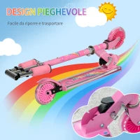 Monopattino per Bambini 3-7 Anni Pieghevole a 2 Ruote e Altezza Regolabile, 67x30x63/68/73/76 cm, Rosa