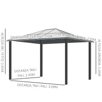 Gazebo da Giardino 3x3.6m in Alluminio con Zanzariera e Tetto in Policarbonato