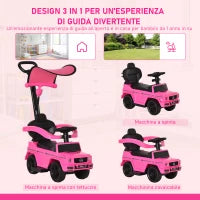 Macchina a Spinta per Bambini 12-36 Mesi con Licenza Mercedes, Tettuccio e Maniglia, 85.5x40.5x95 cm, Rosa