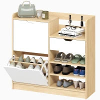 Scarpiera Ingresso con Cassetto Ripiani Aperti 4 Ganci per 14 Paia di Scarpe Naturale e Bianco