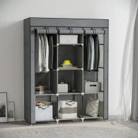 Guardaroba in Tessuto non Tessuto e Acciaio con 8 Ripiani e 2 Barre, 125x43x162.5 cm, Grigio Carbone
