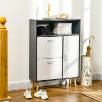 Scarpiera Salvaspazio per 8 Paia di Scarpe con 2 Ante e Armadietto, 80x25.5x112.5cm, Grigio e Bianco