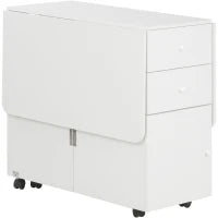 Tavolo da Cucina a Ribalta con 2 Cassetti e Armadietto ad Ante, in Truciolato, 120x80x75 cm, Bianco