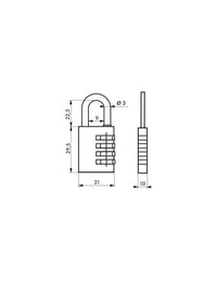 Lucchetto a combinazione 208, bagagli, armadietto, 21mm, 3 cifre - THIRARD