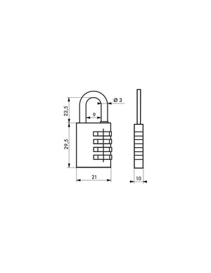 Lucchetto a combinazione 208, bagagli, armadietto, 21mm, 3 cifre - THIRARD