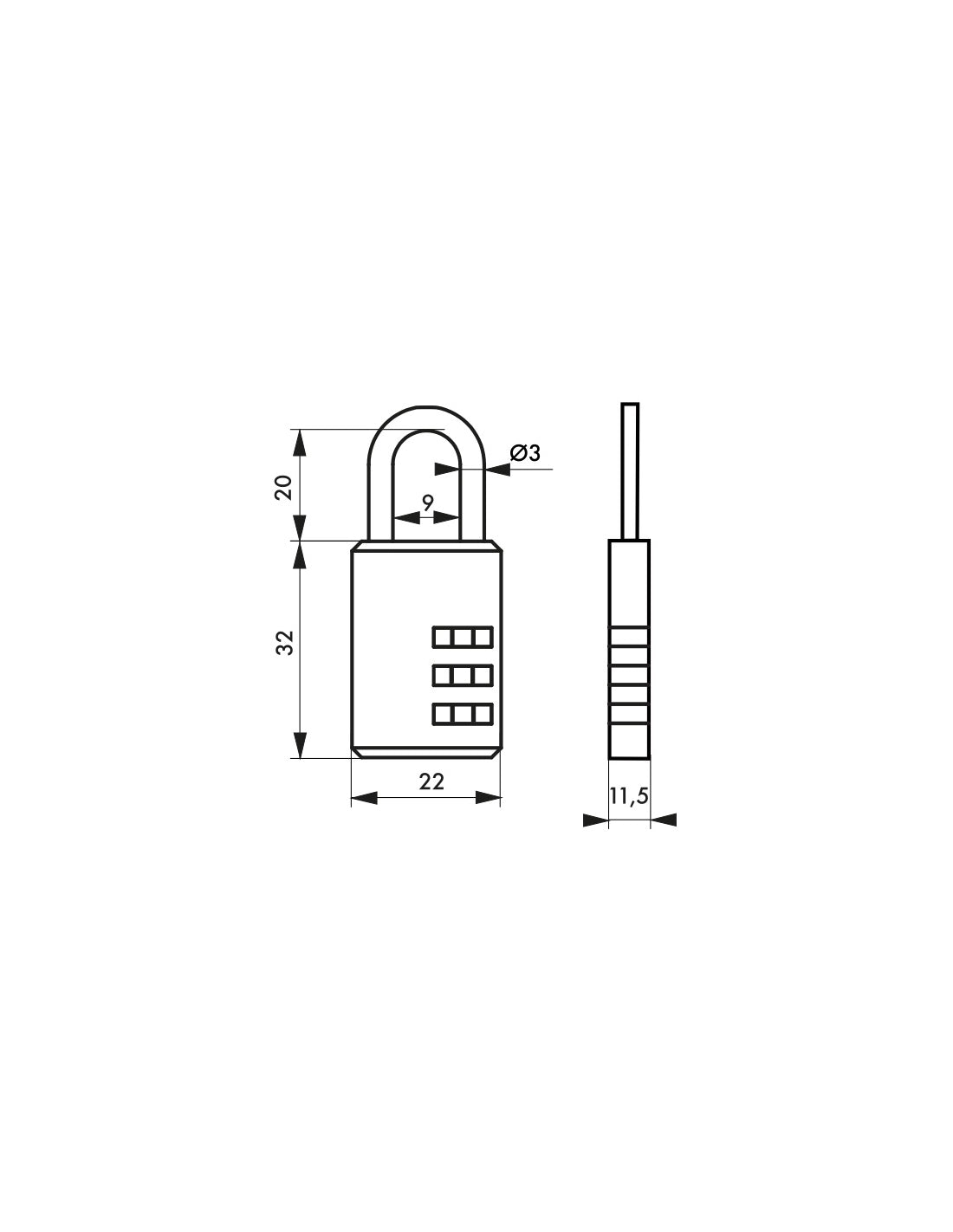 Lucchetto a combinazione Compact 01, bagaglio, armadietto, 22mm, 3 cifre - THIRARD
