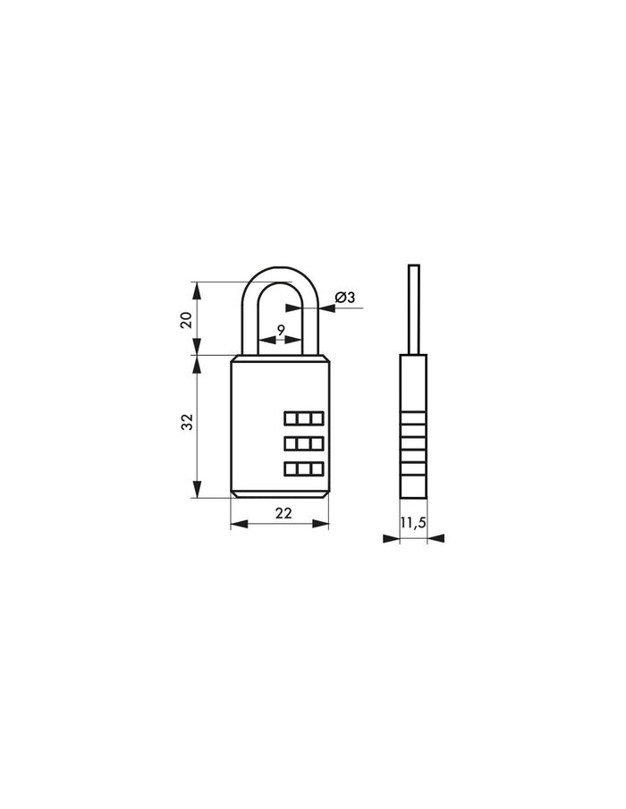 Lucchetto a combinazione Compact 01, bagaglio, armadietto, 22mm, 3 cifre - THIRARD