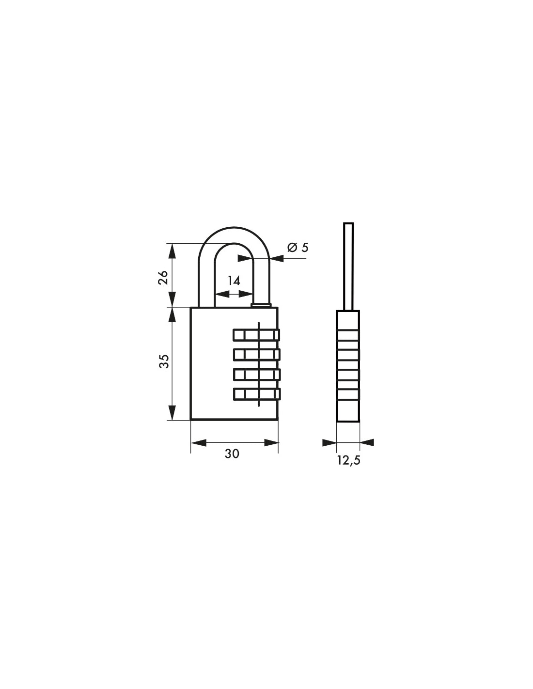 Lucchetto a combinazione Tipo 1 Onyx, Alluminio, 30mm, arco in acciaio, 3 cifre - THIRARD