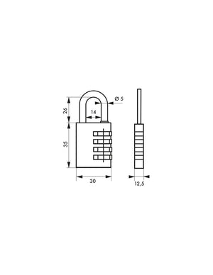 Lucchetto a combinazione Tipo 1 Onyx, Alluminio, 30mm, arco in acciaio, 3 cifre - THIRARD