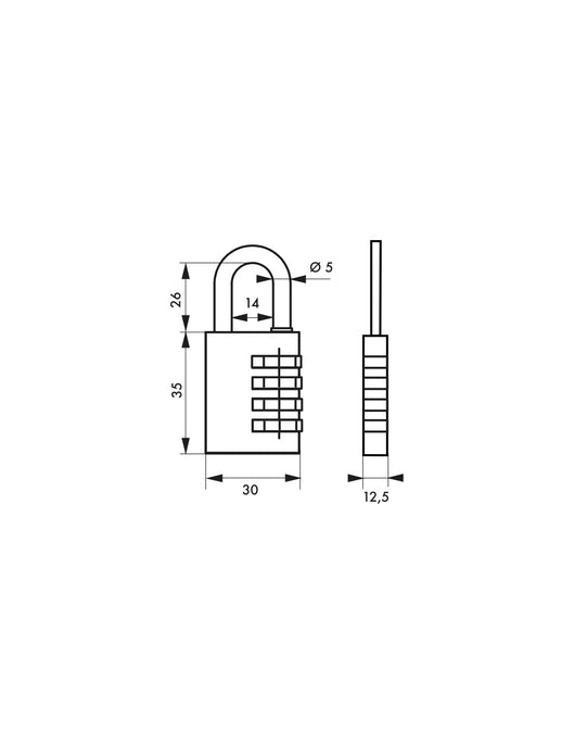 Lucchetto a combinazione Tipo 1 Onyx, Alluminio, 30mm, arco in acciaio, 3 cifre - THIRARD