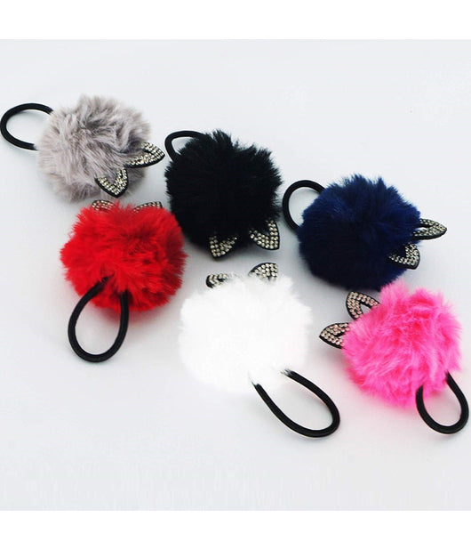 Codino Pon Pon Orecchie Gatto Glitter Peluche A10 Palla Elastico Ferma Capelli         