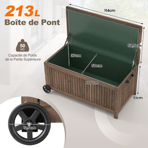 Box portaoggetti su ruote 213 litri 114 x 58,5 x 51 cm con rivestimento impermeabile rimovibile per giardino carico 50 kg marrone 20_0008313