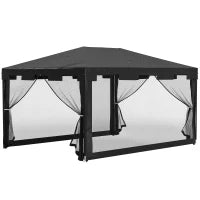 Gazebo 4x3 m Pieghevole con Zanzariera e 2 Ingressi, in Metallo e PE, Grigio Scuro