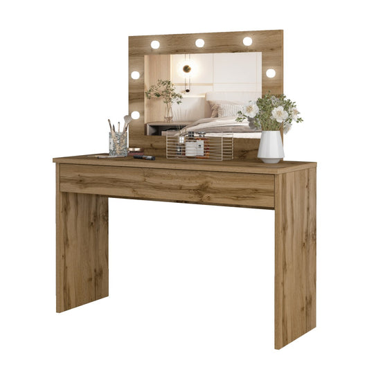 Toeletta DIVA in rovere – Con specchio, cassetto e LED – Eleganza naturale e funzionalità