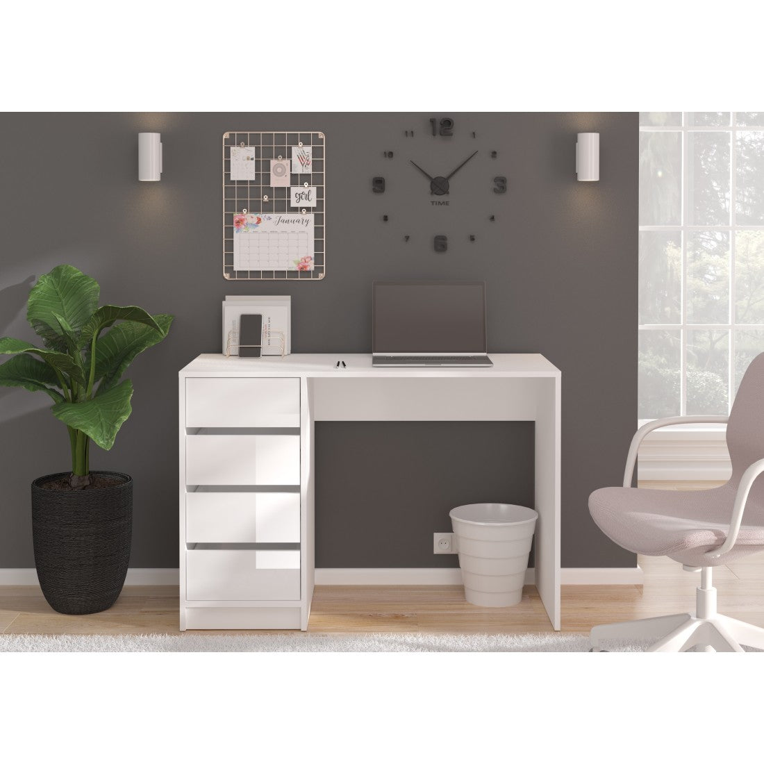 Coiffeuse ESTRELLA bianca senza specchio – 110 cm, 4 cassetti, stile classico