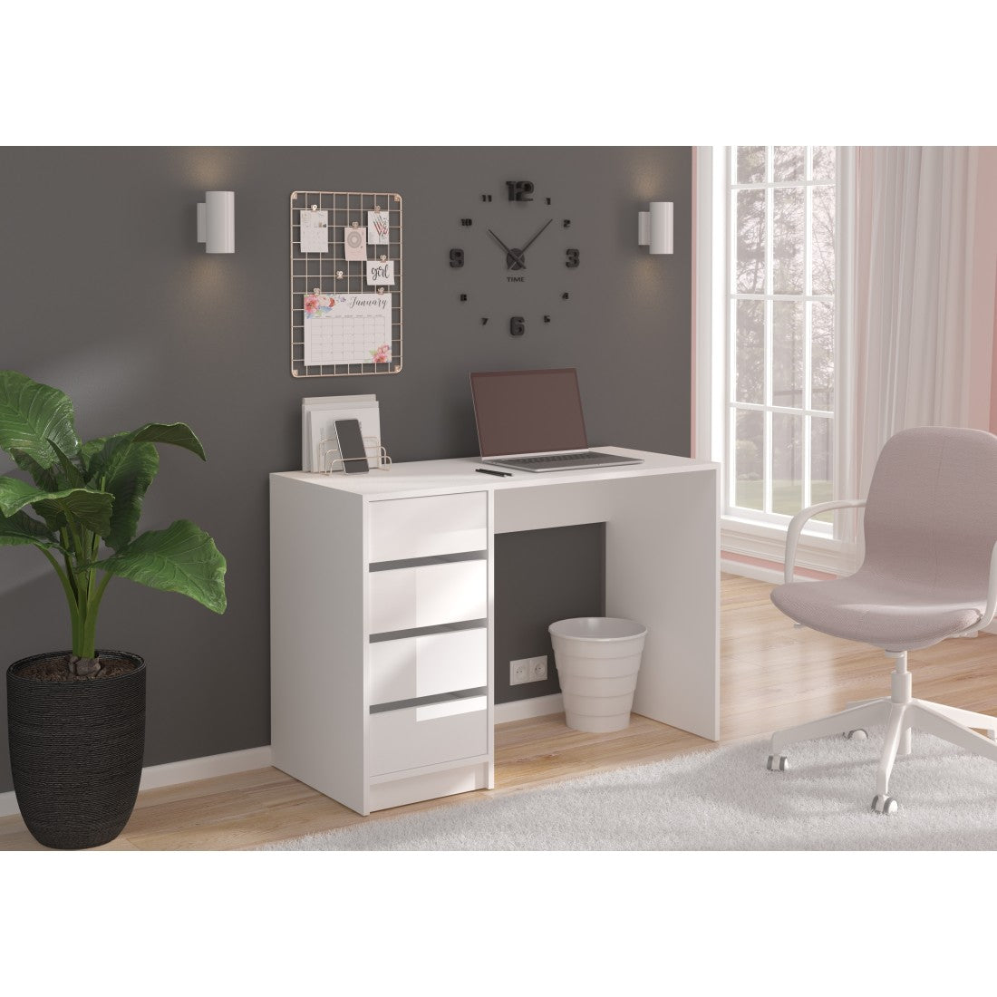 Coiffeuse ESTRELLA bianca senza specchio – 110 cm, 4 cassetti, stile classico