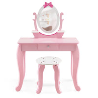 Toilette per bambini Specchio girevole a 360° Sgabello 1 cassetto e 2 ripiani portaoggetti rosa per bambina 3 - 7 anni 20_0002481