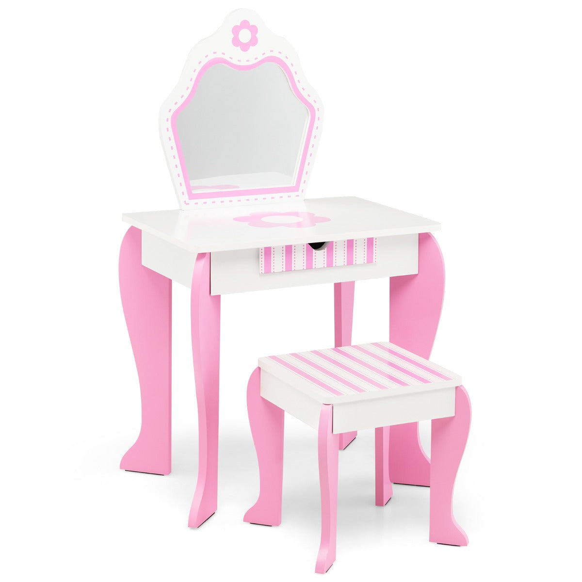 Toeletta per bambini con specchio e sgabello in legno stile principessa regalo per bambine rosa 20_0005756