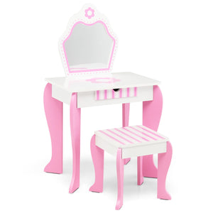 Toeletta per bambini con specchio e sgabello in legno stile principessa regalo per bambine rosa 20_0005756