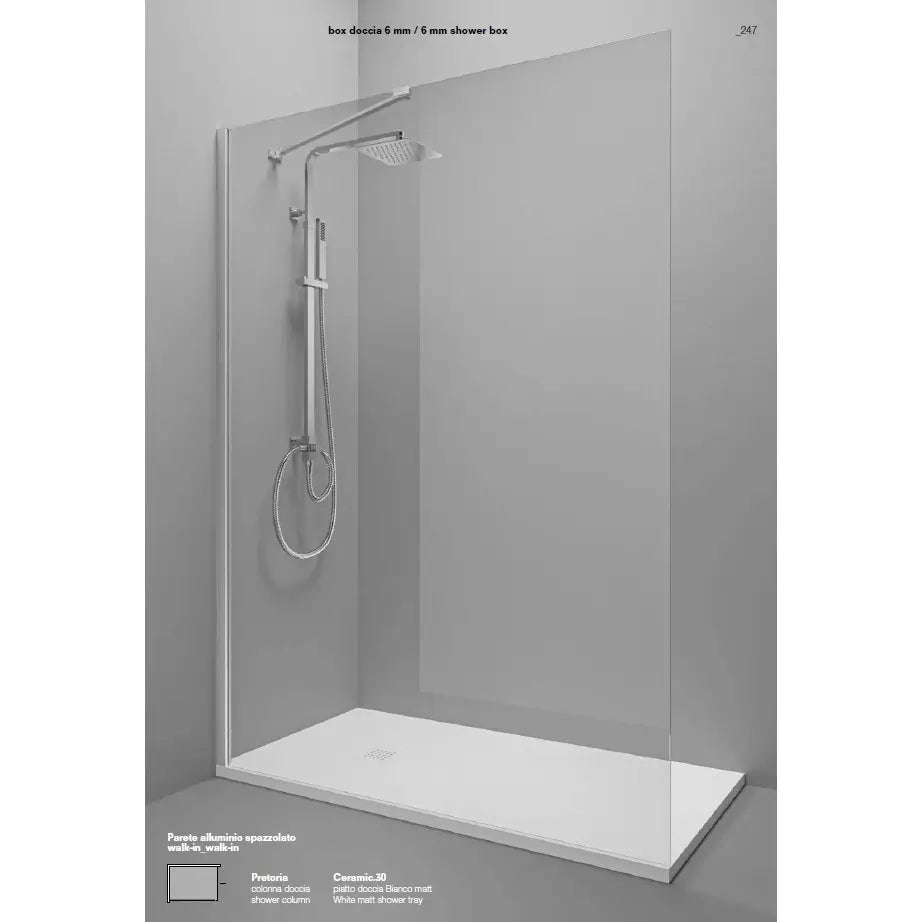 Parete Walk In Alluminio Spazzolato H200 Anticalcare 6mm Trasparente - 80 cm