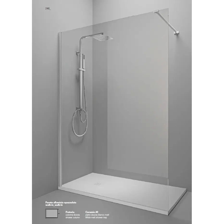 Parete Walk In Alluminio Spazzolato H200 Anticalcare 6mm Trasparente - 90 cm