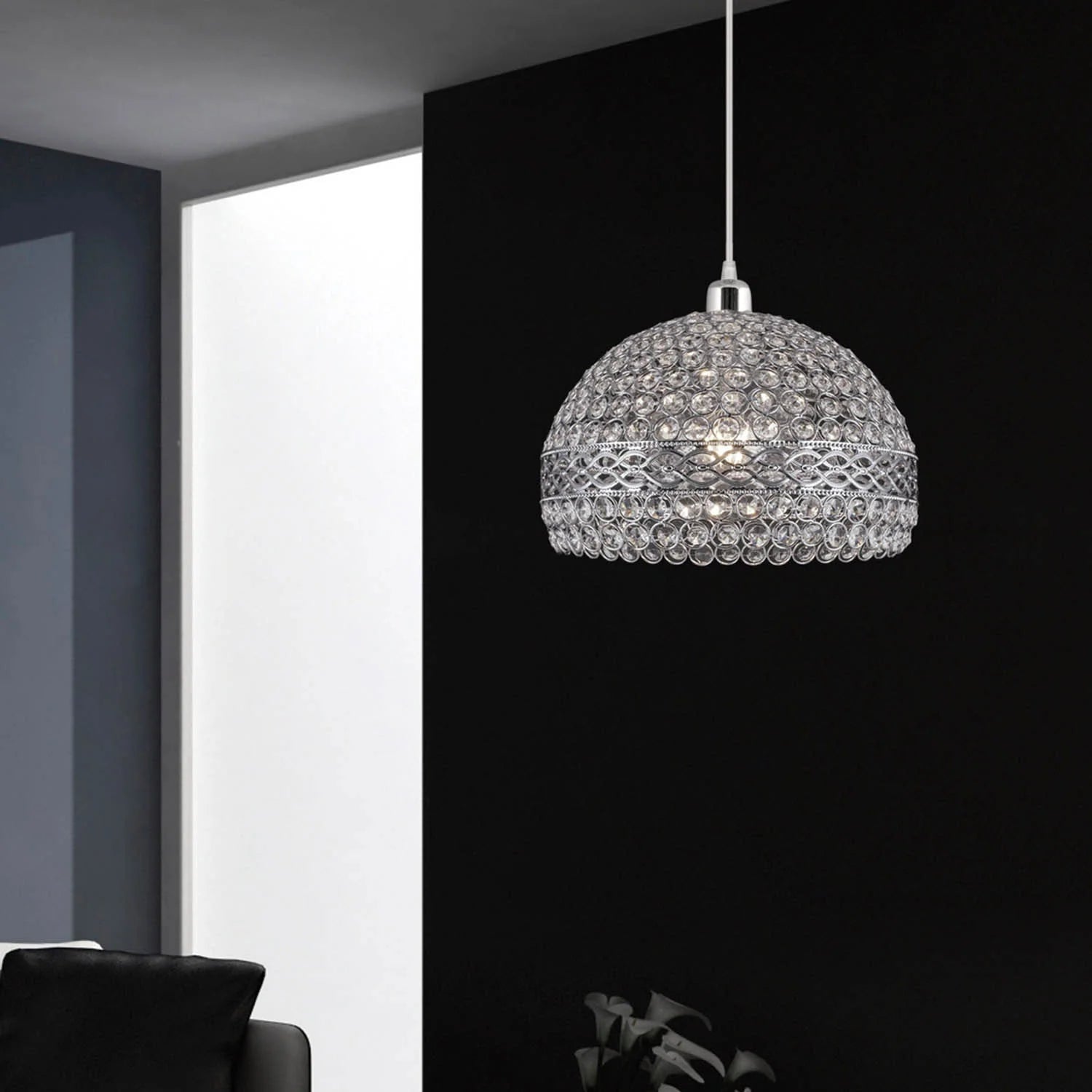 LÚZETE - COLGANTE 1 LUZ TUDOR CROMO Y CRISTAL