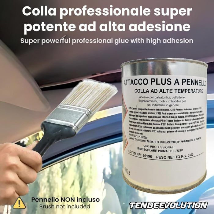 Colla di Alta Qualità AttaccoPlus a Pennello per Tessuti, Gommapiuma, Ecopelle e Altri Materiali - Prodotto Italiano - 850g