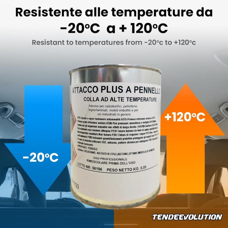 Colla di Alta Qualità AttaccoPlus a Pennello per Tessuti, Gommapiuma, Ecopelle e Altri Materiali - Prodotto Italiano - 850g