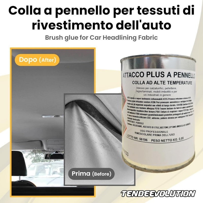 Colla di Alta Qualità AttaccoPlus a Pennello per Tessuti, Gommapiuma, Ecopelle e Altri Materiali - Prodotto Italiano - 850g