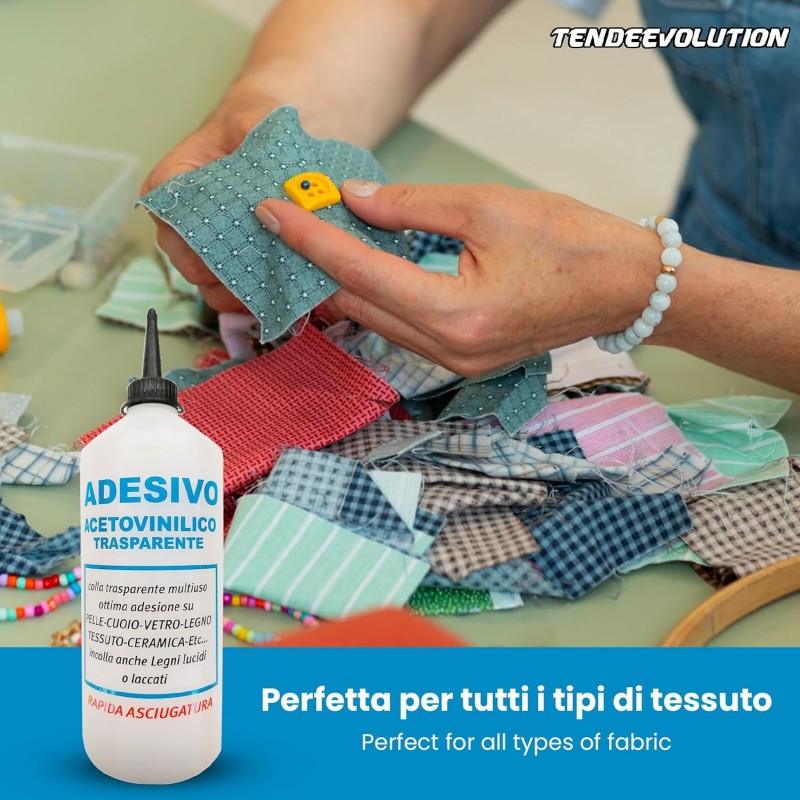 Colla Acetovinilica FlashBond Universale e Trasparente da 500ml - Adesivo Professionale per Cuoio, Tessuti, Legno, Vetro e Altri