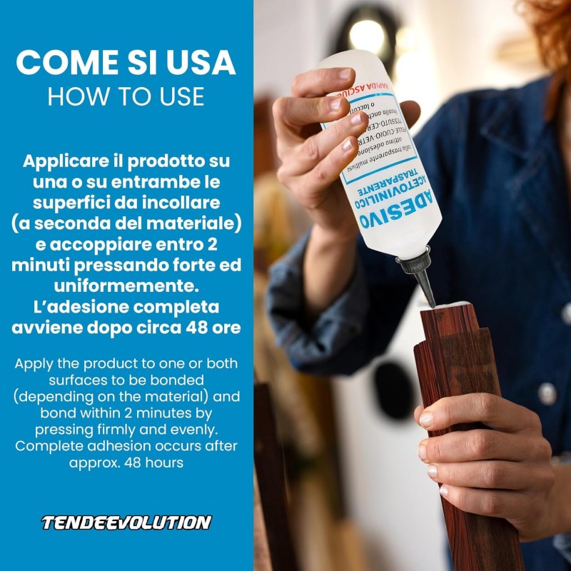 Colla Acetovinilica FlashBond Universale e Trasparente da 500ml - Adesivo Professionale per Cuoio, Tessuti, Legno, Vetro e Altri