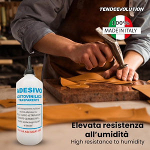 Colla Acetovinilica FlashBond Universale e Trasparente da 500ml - Adesivo Professionale per Cuoio, Tessuti, Legno, Vetro e Altri