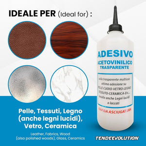 Colla Acetovinilica FlashBond Universale e Trasparente da 500ml - Adesivo Professionale per Cuoio, Tessuti, Legno, Vetro e Altri