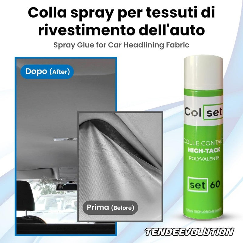 Colla Spray Attacco Plus Trasparente Multiuso Per Tessuto Cielo Auto, Resistente alle Alte Temperature, Bomboletta spray ALTA QUALITA' 500ML