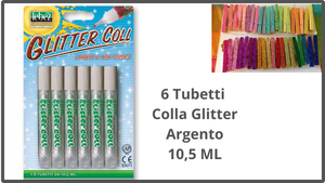 Set 6 pezzi colla glitterata argento da 10,5 ml per natale scuola glitter con brillantini lebez lavoretti  bambini creare