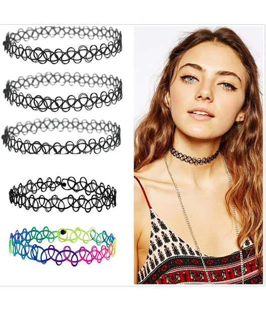 Collane Collana Girocollo Gomma Stretch Moda Gotico Elastico Effetto Tatoo Hype         