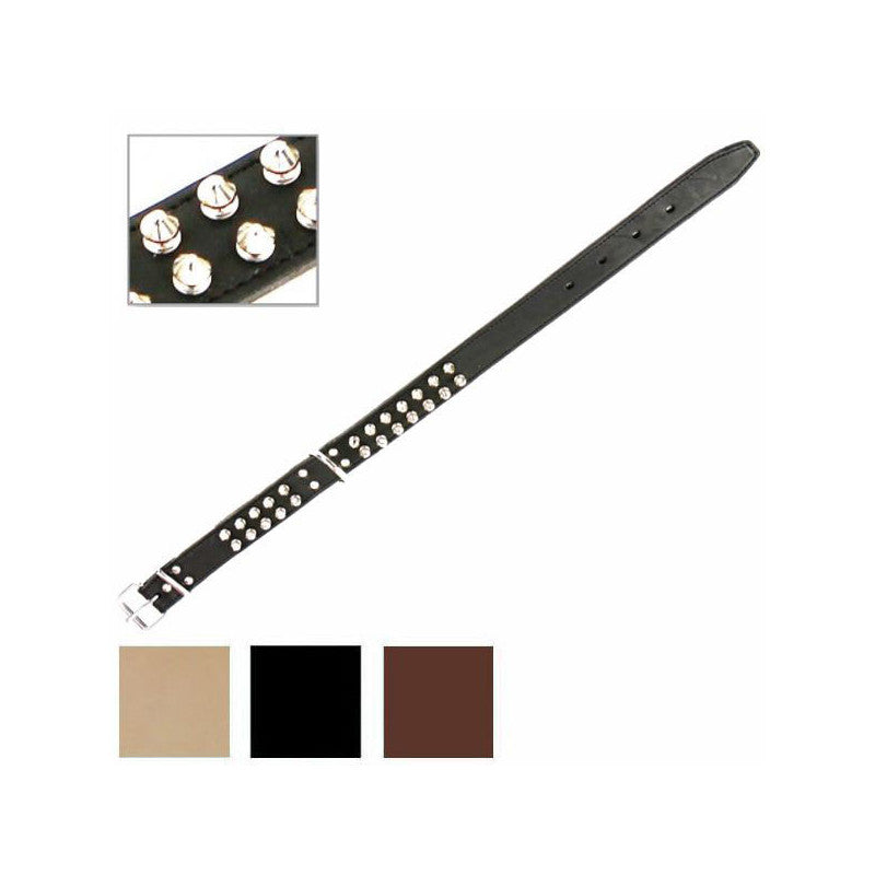 Collare Cani Cuoio Borchie Doppie Mm 40 Cm 70