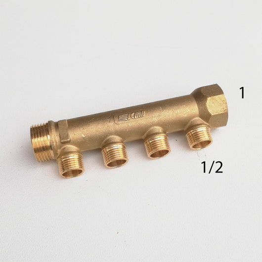 Collettore lineare da 1 - 16mm a 4 vie da 1/2 mf di ottone