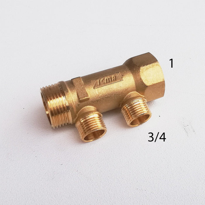 Collettore lineare da 1 - 18mm a 2 vie da 3/4 mf di ottone