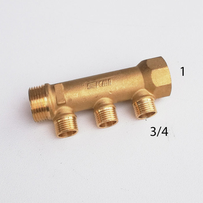 Collettore lineare da 1 - 18mm a 3 vie da 3/4 mf di ottone
