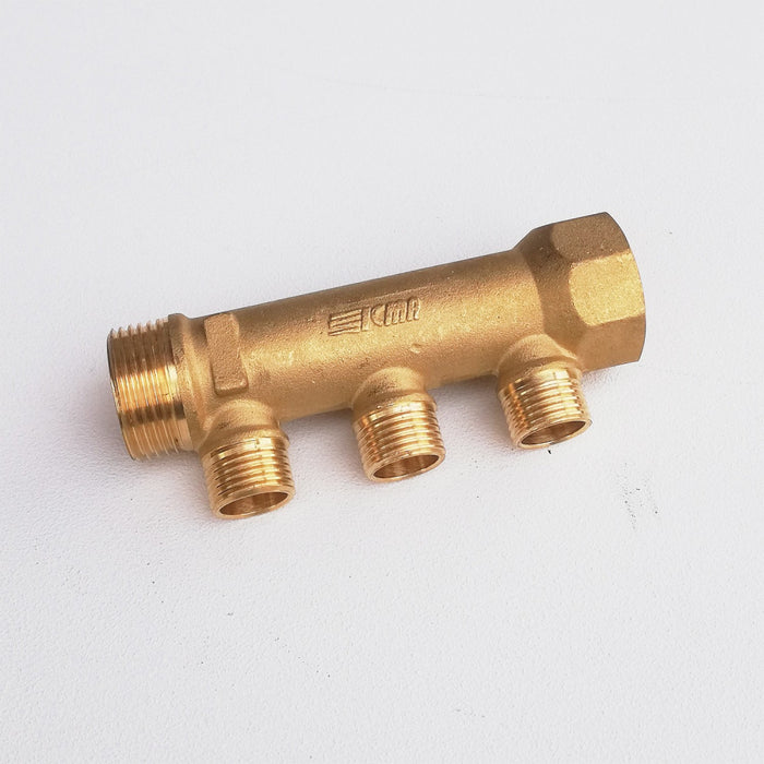 Collettore lineare da 1 - 18mm a 3 vie da 3/4 mf di ottone