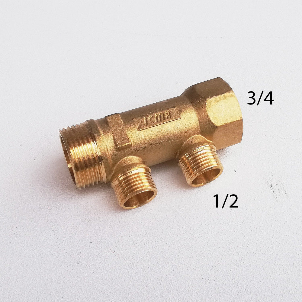 Collettore lineare da 3/4 - 16mm a 2 vie da 1/2 mf di ottone