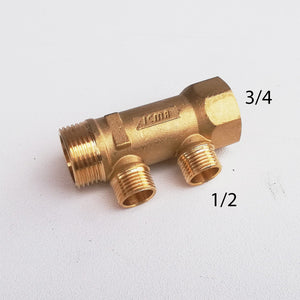 Collettore lineare da 3/4 - 16mm a 2 vie da 1/2 mf di ottone