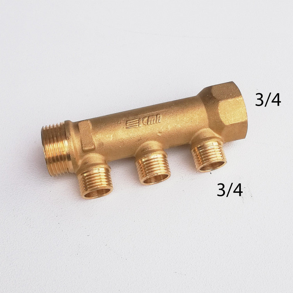 Collettore lineare da 3/4 - 18mm a 3 vie da 3/4 mf di ottone