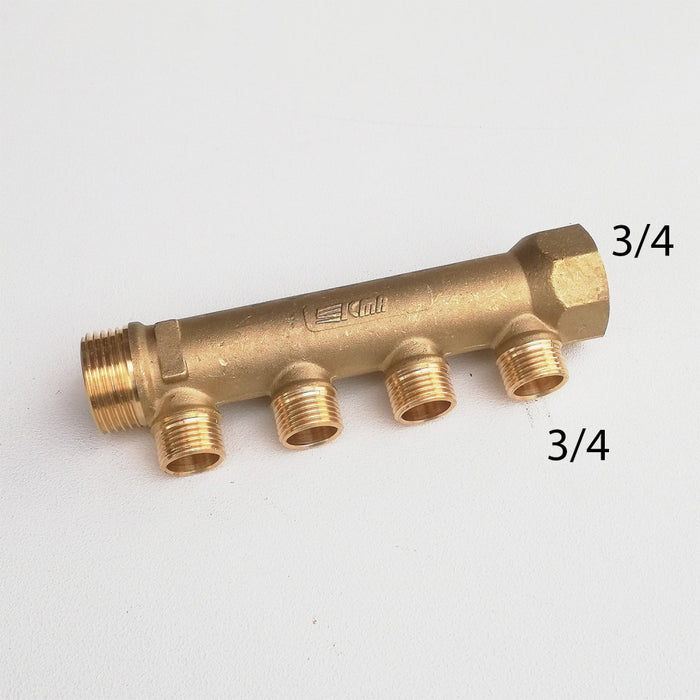 Collettore lineare da 3/4 - 18mm a 4 vie da 3/4 mf di ottone