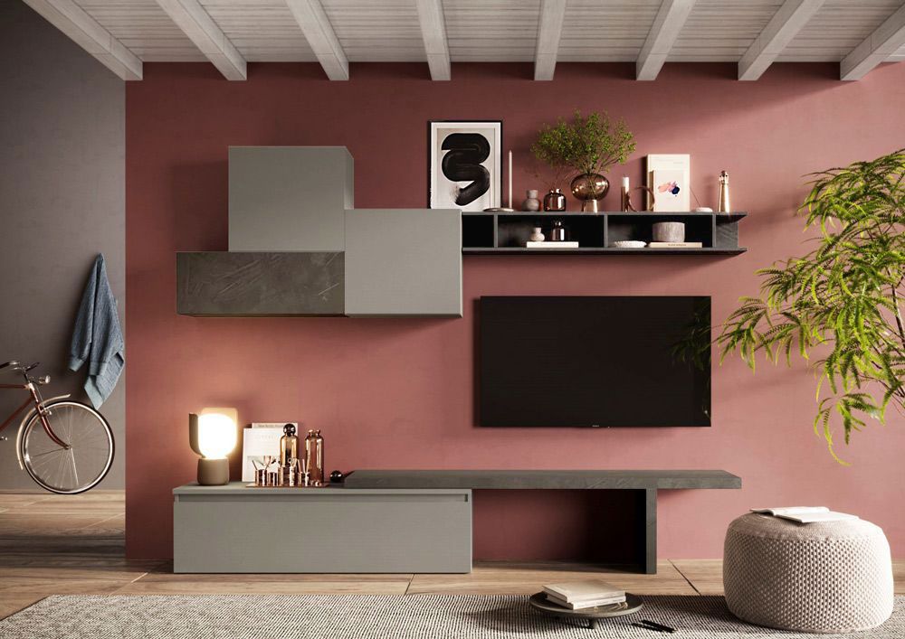 Economica Parete attrezzata di design, colore Ardesia e Piombo ZLCINFNCOMP15