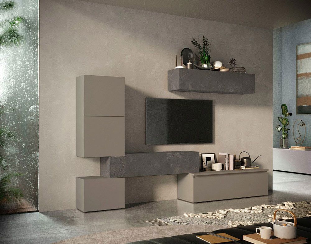 Scontatissima Parete attrezzata Made in Italy, finitura Ardesia e Piombo ZLCINFNCOMP16